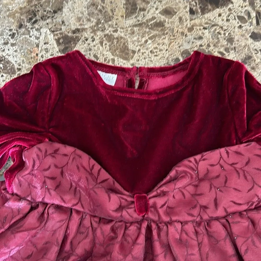 Perfectly Dressed Infant Girls Burgundy Red Lined Lace Overlay Formal Dress 24M